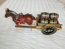 Vintage China Shier Horse And Dray Cart Ornament 20"X8.5" VGC. Wood&Brass Cart