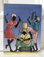 Art Original Oil Painting Jamaican Colourful Trio Band Signed Painting on Canvas