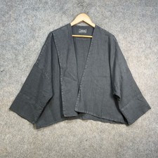 Oska Open Jacket Womens UK 12 Grey 100% Linen Boxy Blouse Lightweight Lagenlook