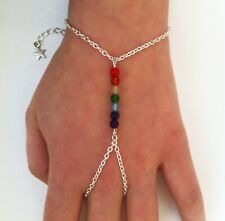 Chakra Gemstone Slave Chain Hand Harness Silver Plated Bracelet in Gift Bag