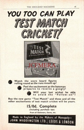 Waddington test match - waddington's, table