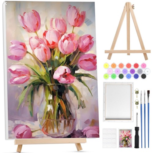 Pink flowers paint - flowers, numbers