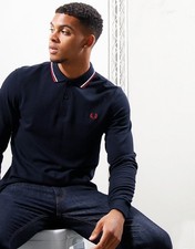 REDUCED STOCK GENUINE BNWT Fred Perry Mens Navy Blue Long Sleeve Polo Shirt
