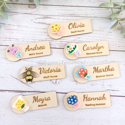 Flower bouquet name badge - 3d,