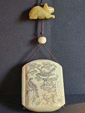 Antique Japanese Inro + Netsuke + Ojime Bead. 