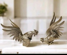 Brass Fighting Cockerels/