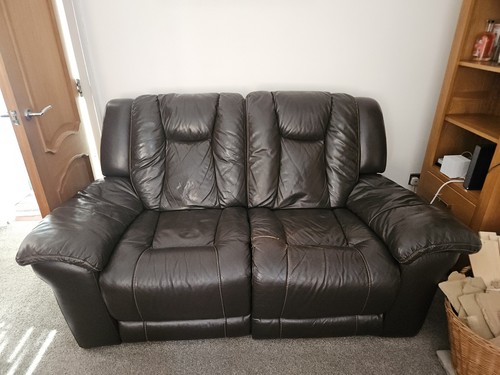 Brown leather recliner sofa - leather,