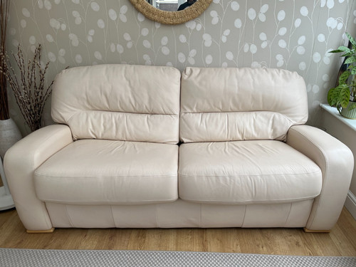 Cream beige leather sofa bed - sofa,