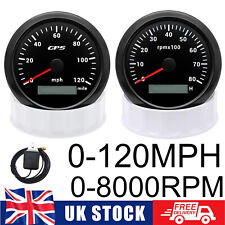 2 Gauge Set 85mm GPS Speedometer 0-120MPH & Tachometer 0-8000RPM For Car Boat UK