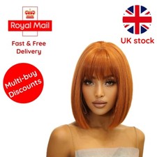 Short Straight Synthetic Wigs Ginger Brown Bob Wigs with Bangs for Women Cosplay