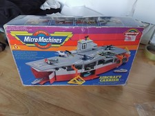 Galoob Micro Machines Aircraft Carrier with  original box and assorted vehicles 