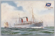 SS BRITTON Union Castle line Ship off the Eddystone Postcard dated 1907