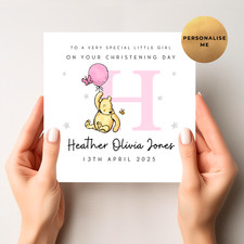 Personalised Winnie The Pooh Christening Card - Baptism Card - Dedication Card