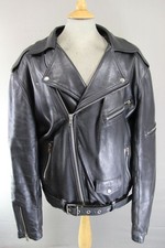VINTAGE 70s PUNK ROCK STYLE BLACK LEATHER BIKER JACKET WITH QUILTED LINING 54 IN