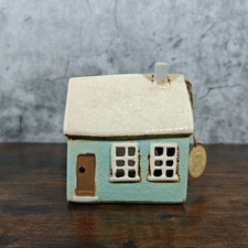 Village Pottery Tealight Holder Small House Aqua Blue Ceramic Ornament Gift