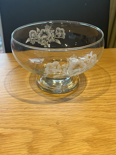Etched glass footed - footed, bon