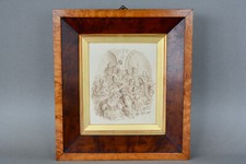 Pen and ink Dickensian drawing by Emma Frances Weir in burr Yew frame