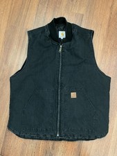 Men’s Carhartt Washed Black Body Warmer Gilet Zip Up Vest Size XL Quilted Lining