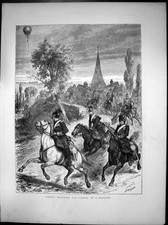 Original Old Antique Print Uhlans Tracking Course Balloon 1870 19th