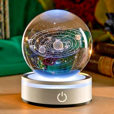 Night Light 3D Solar System Crystal Ball 3.15" Glass Ball UK Seller