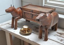 Antique Wooden 2 Cows Storage