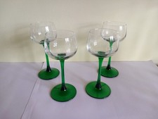 4 Vintage French Luminarc Curved Green Stemmed Hock Or Wine Glasses-100 ml
