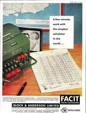 Original Advert for FACIT 10-Key Office Adding Calculators Vintage 1956 Print Ad