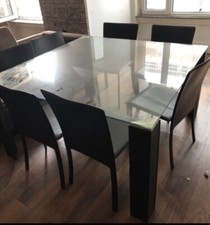 Italian  Glass &  Leather Dining table and 6 chairs 2 X Sets Open Offers