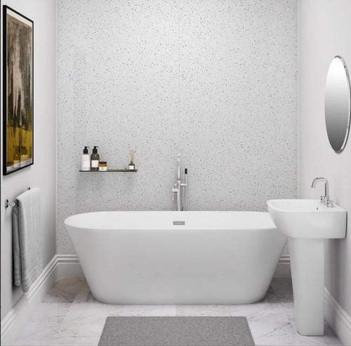 White sparkle pvc - shower, wall