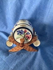 Vintage Miniture Drinks Dispenser Barrel on Wood Stand with 4x Tankards