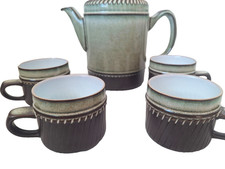 Denby Tea / Coffee Pot Plus 4 Cups Brown Green