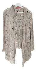 Falmer Heritage Crochet Cardigan Beige Neutral Oat Hooded Open Waterfall S Small