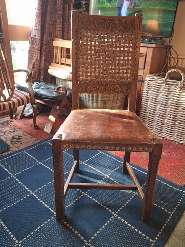 Antique leather lattice back - antique,