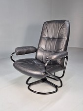 Vintage Danish Black Leather Vinyl Swivel Recline Chair 1980s Retro EB9311 MSWI