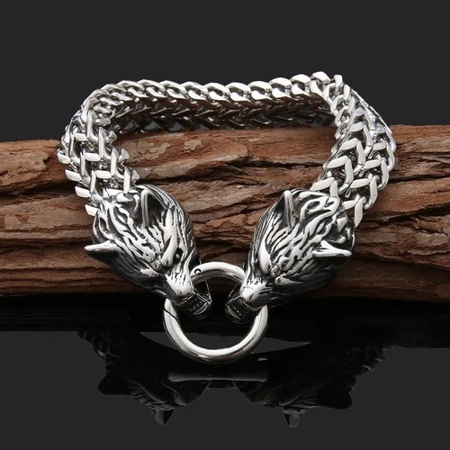 Heavy silver viking wolf - silver, head