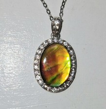 Vintage Silver Ammolite Pendant Necklace 