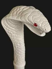 "Hand-Carved Cobra Snake Walking Stick - Designer Wooden Cane"