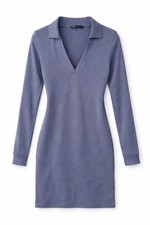 Zara Blue Ribbed Collared V
