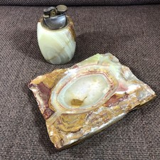 Vintage Onyx Marble Table Gas Lighter And Onyx Ashtray Set 1970s Untested