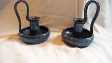 Vintage Pair Of Blue Candlesticks Mike Edwards Bolingey Perranporth Pottery