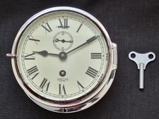 VINTAGE SMITHS ASTRAL BULKHEAD CLOCK - CHROME CASE + BEVELLED GLASS & KEY