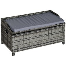 Outsunny Rattan Wicker Storage Basket Box Bench Seat Furniture w/ Cushion