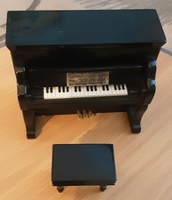 Dolls House 12th Black   Upright Piano with stool