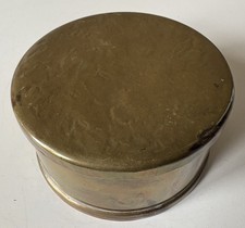Solid Brass Vintage Trinket Box With Hammered Lid & Green Baize Lining 9cm