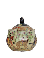 Decorative Satsuma Lidded Jar Rare Females & Children on Horseback Hand Painted