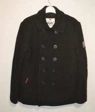 Superdry mens black military style wool blend pea coat Size M