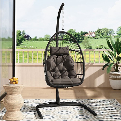 Hanging rattan egg chair - hanging, with