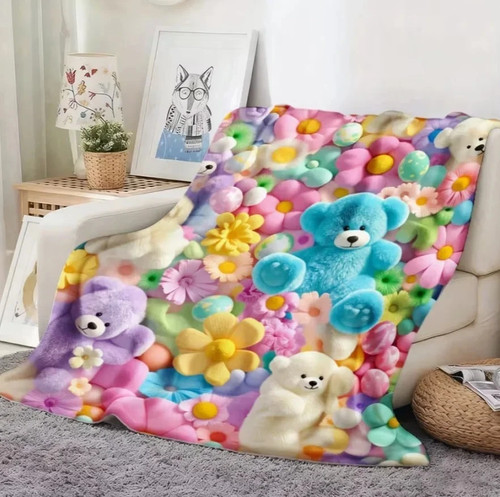 Teddy bear floral - bear, flannel
