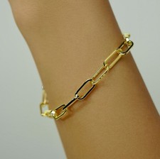Unisex's Paper Clip 24ct 24k Yellow Gold Plated Adjustable Paperclip Bracelet Uk