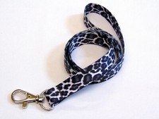SNOW LEOPARD printed neck strap lanyard for ID keys etc UK made. Free UK post.